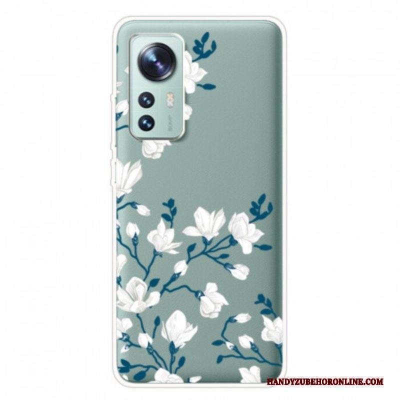 Cover Xiaomi 12 Pro Fiori Bianchi In Silicone