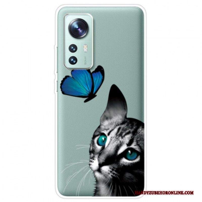 Cover Xiaomi 12 Pro Gatto E Farfalla In Silicone