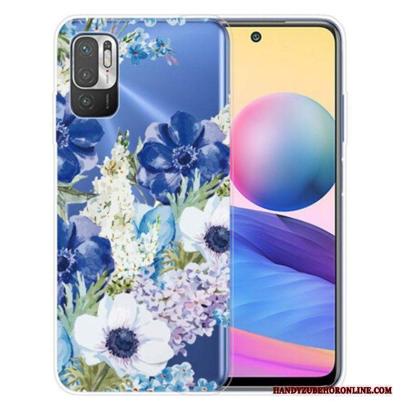 Cover Xiaomi Redmi Note 10 5G Fiori Blu Dell'acquerello