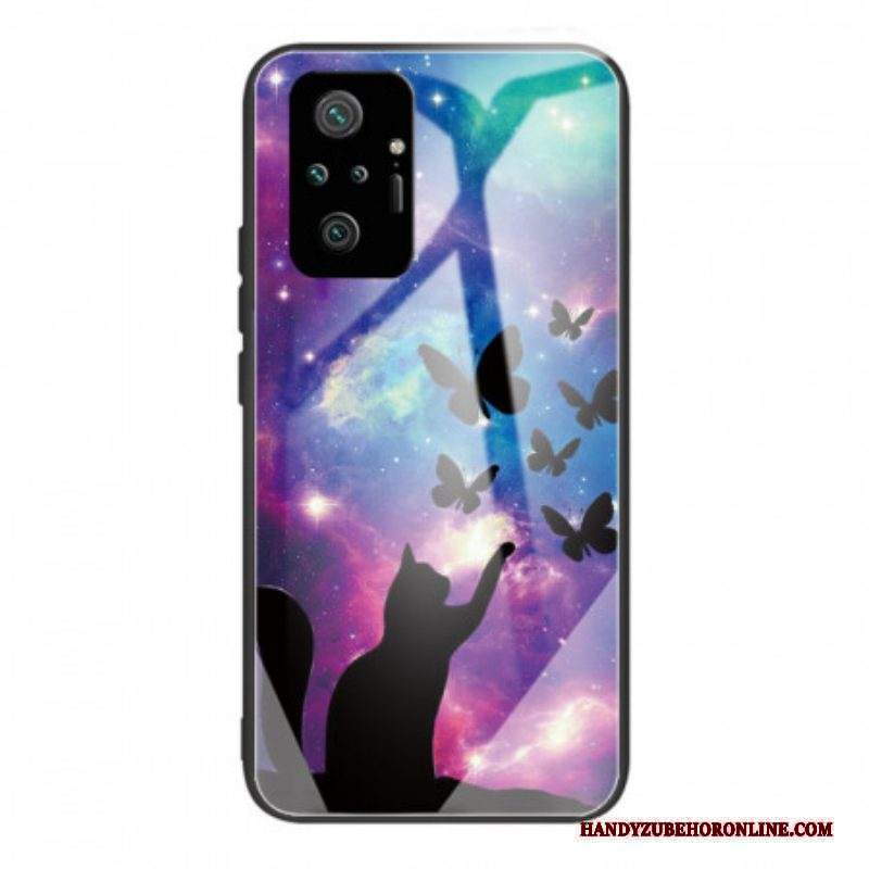 Cover Xiaomi Redmi Note 10 Pro Gatto In Vetro Temperato E Farfalle Nello Spazio