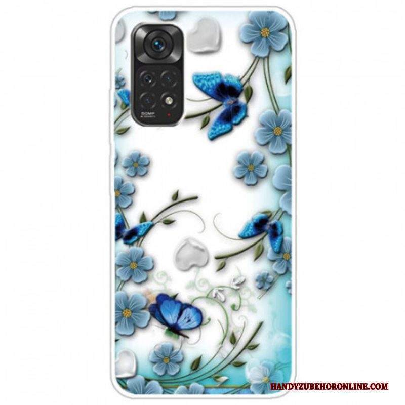 Cover Xiaomi Redmi Note 11 / 11S Farfalle E Fiori Retrò Senza Soluzione Di Continuità