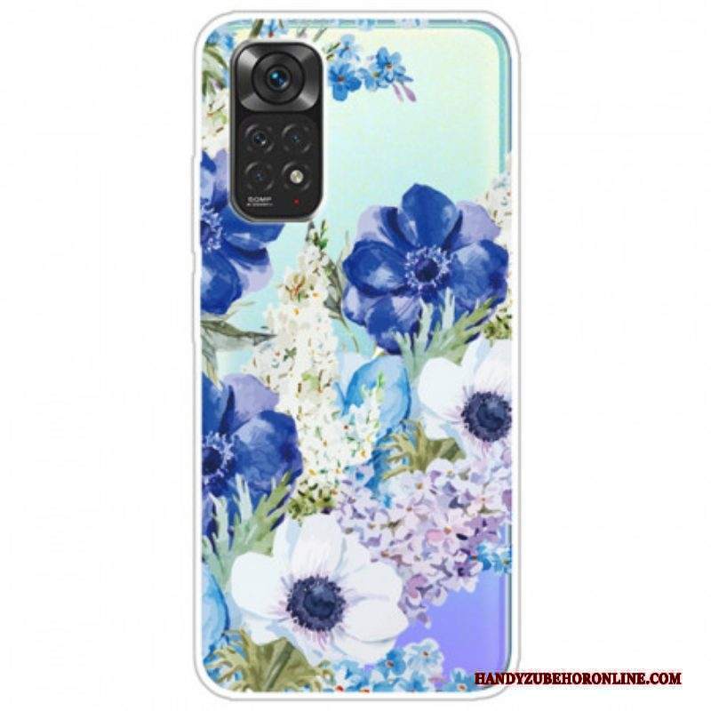 Cover Xiaomi Redmi Note 11 / 11S Fiori Blu Dell'acquerello Senza Soluzione Di Continuità