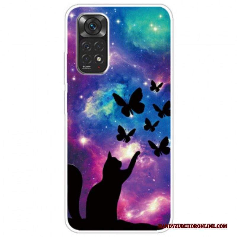 Cover Xiaomi Redmi Note 11 / 11S Gatto E Farfalle Nello Spazio