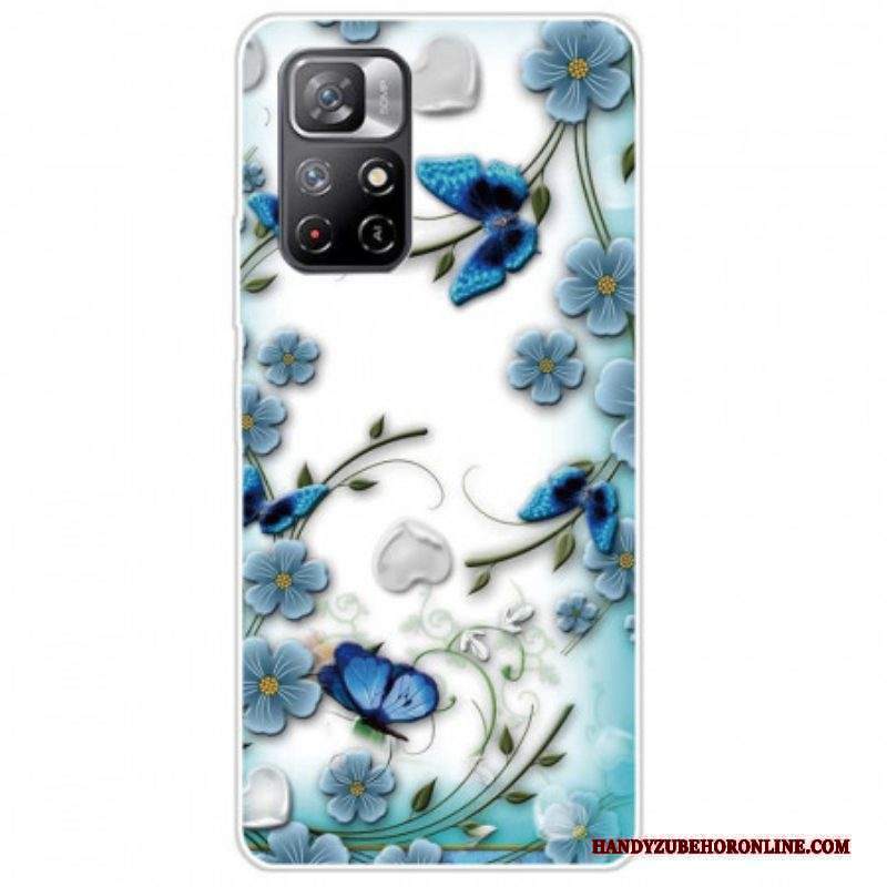 Cover Xiaomi Redmi Note 11 Pro Plus 5G Fiori E Farfalle Blu