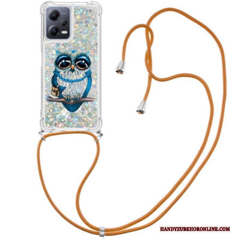 Cover Xiaomi Redmi Note 12 5G Miss Owl Con Coulisse In Paillettes