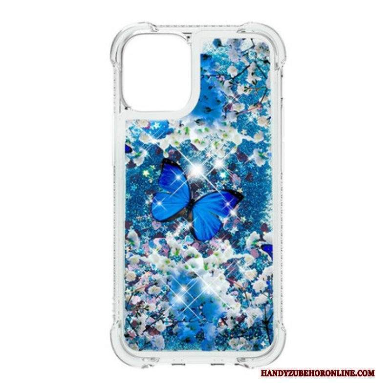 Cover iPhone 13 Mini Farfalle Blu Glitterate