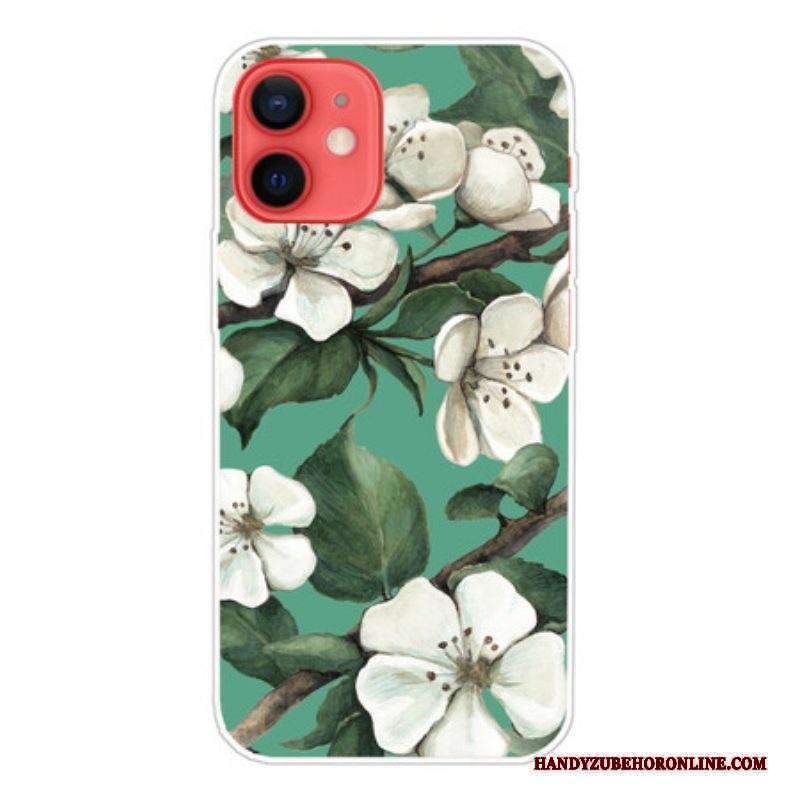 Cover iPhone 13 Mini Fiori Bianchi Dipinti