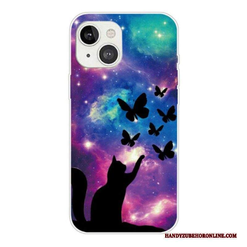 Cover iPhone 13 Mini Gatto E Farfalle Nello Spazio