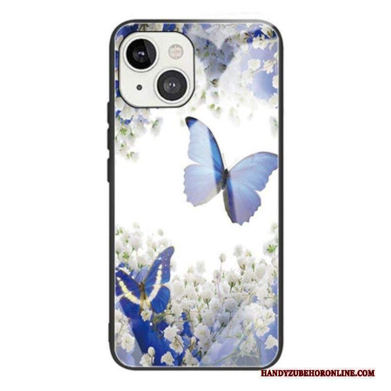 Cover iPhone 13 Mini Vetro Temperato Design Farfalle