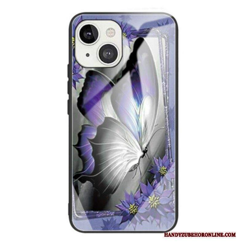 Cover iPhone 13 Mini Vetro Temperato Farfalla Viola