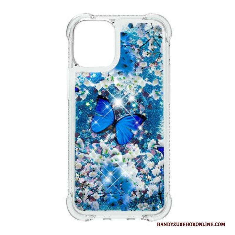 Cover iPhone 13 Pro Farfalle Blu Glitterate