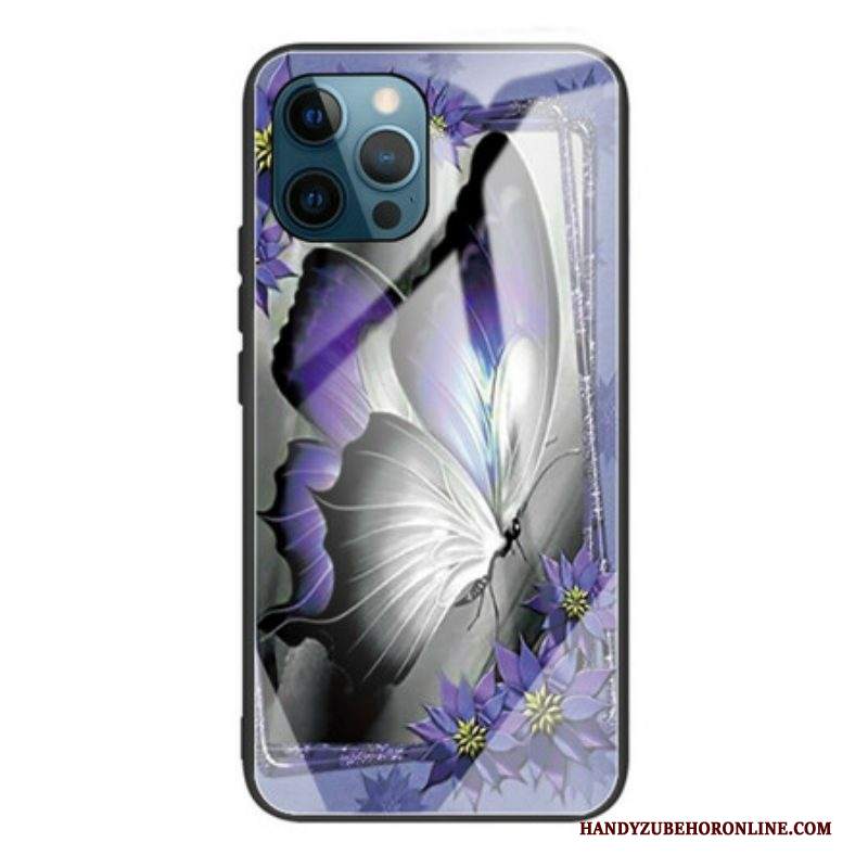 Cover iPhone 13 Pro Vetro Temperato Farfalla Viola