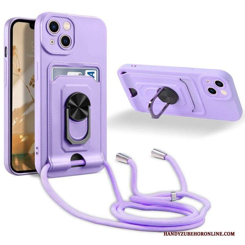 Cover iPhone 14 Plus Coulisse Con Porta Carte E Anello Di Sostegno