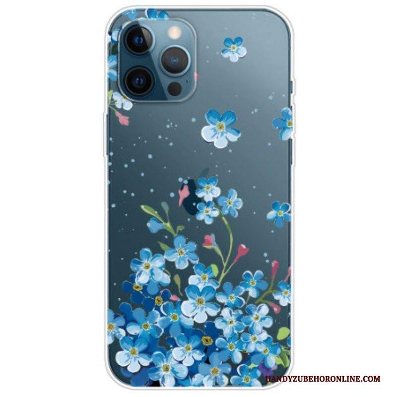 Cover iPhone 14 Pro Fiori Blu Senza Soluzione Di Continuità