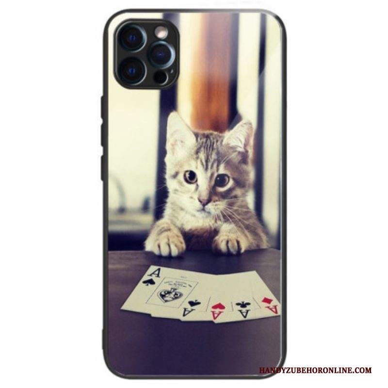 Cover iPhone 14 Pro Poker Gatto In Vetro Temperato