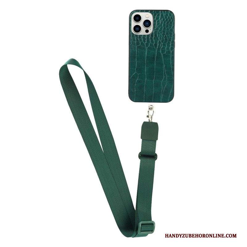 Cover iPhone 14 Pro Stile Coccodrillo Con Coulisse