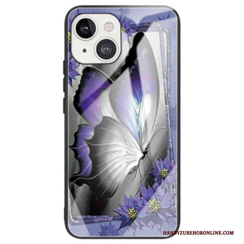 Cover iPhone 14 Vetro Temperato Farfalla Viola