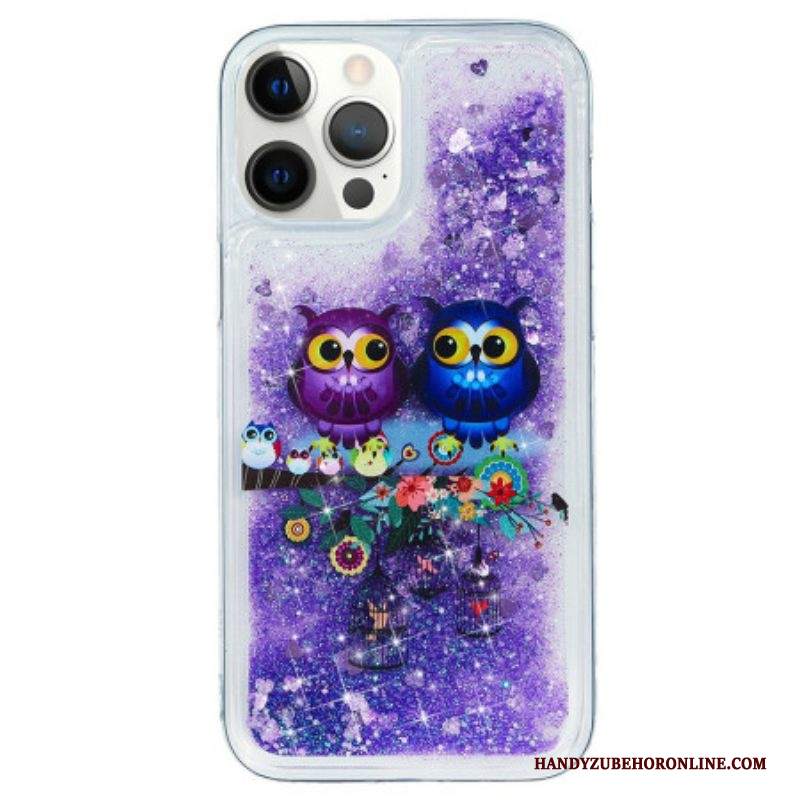 Cover iPhone 15 Pro Coppia Di Gufi Glitterati