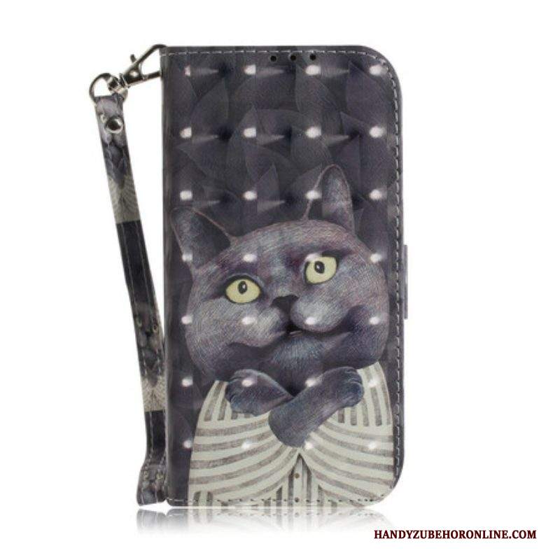 Custodia A Portafoglio Samsung Galaxy M51 Gatto Grigio Con Cinturino