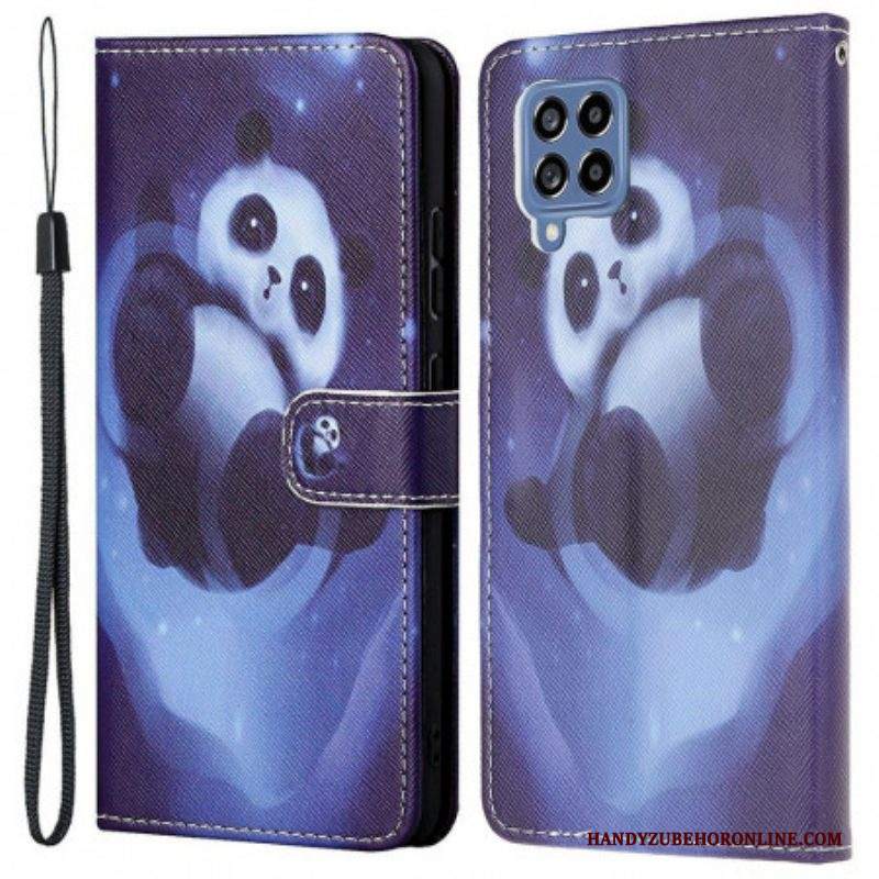 Custodia A Portafoglio Samsung Galaxy M53 5G Panda Spaziale Con Cordino