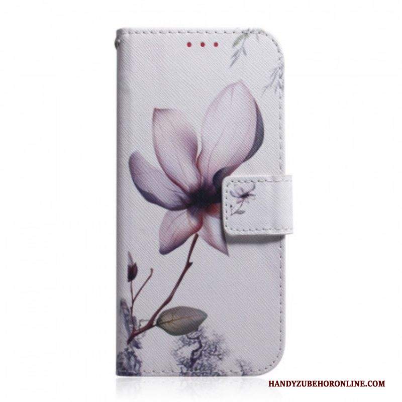 Custodia A Portafoglio Samsung Galaxy S22 Plus 5G Fiore Rosa Polveroso