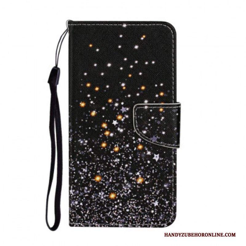 Custodia A Portafoglio Samsung Galaxy S22 Plus 5G Stelle E Paillettes Con Cordino