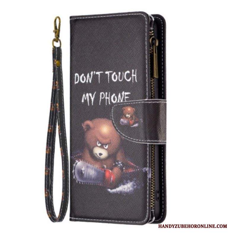 Custodia A Portafoglio iPhone 14 Pro Max Tasca Con Zip Dangerous Bear