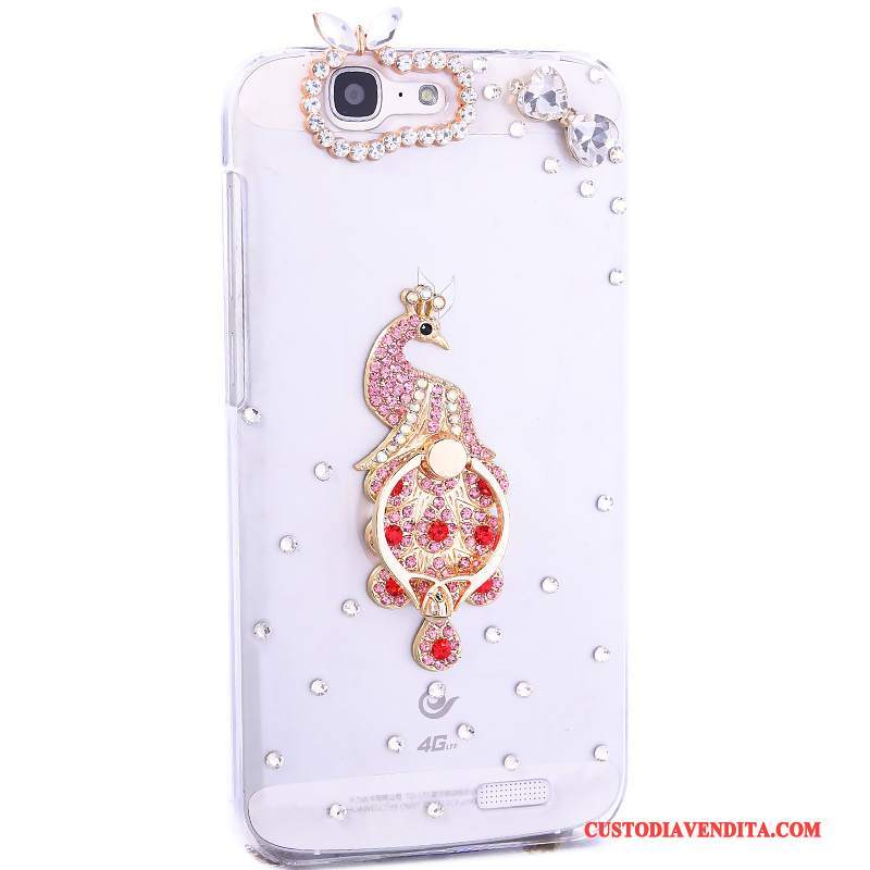 Custodia Huawei Ascend G7 Strass Telefono Ring, Cover Huawei Ascend G7 Tendenza Bianco