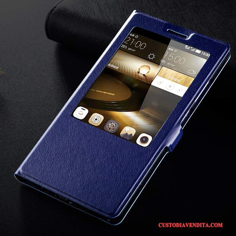 Custodia Huawei Ascend Mate 7 Pelle Blu Anti-caduta, Cover Huawei Ascend Mate 7 Protezione Telefono