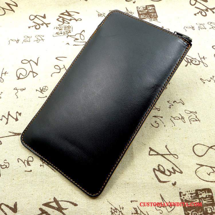 Custodia Huawei Ascend Mate 7 Pelle Mucca Cerniera, Cover Huawei Ascend Mate 7 Portafoglio Nero