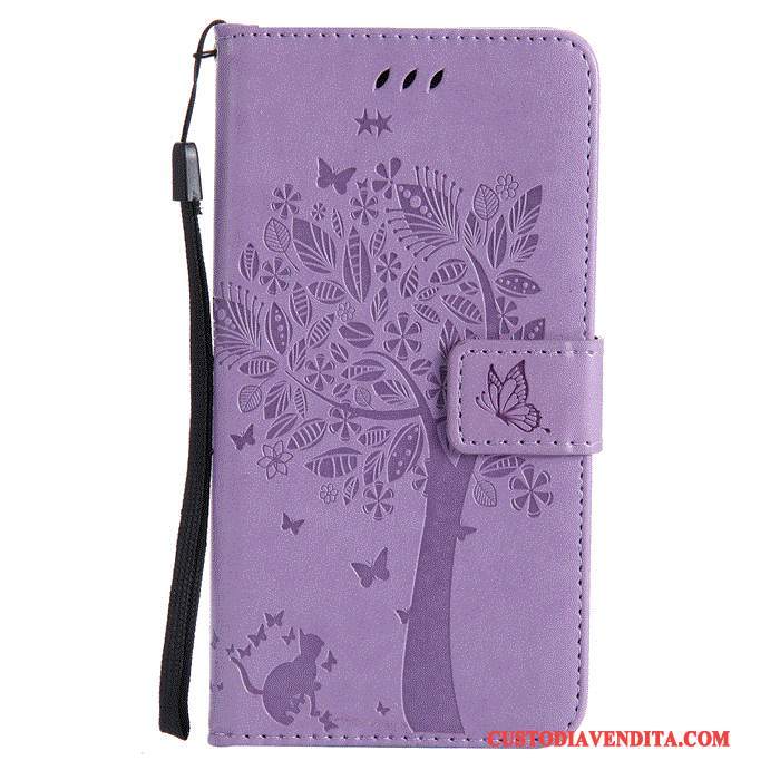 Custodia Huawei G7 Plus Pelle Anti-caduta Porpora, Cover Huawei G7 Plus Folio Telefono Finestra Aperta