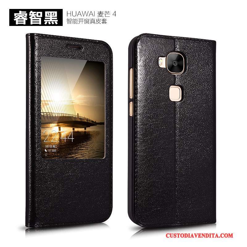 Custodia Huawei G7 Plus Pelle Nerotelefono, Cover Huawei G7 Plus Folio