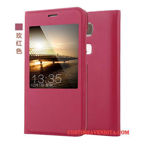 Custodia Huawei G7 Plus Pelle Telefono Rosso, Cover Huawei G7 Plus Finestre