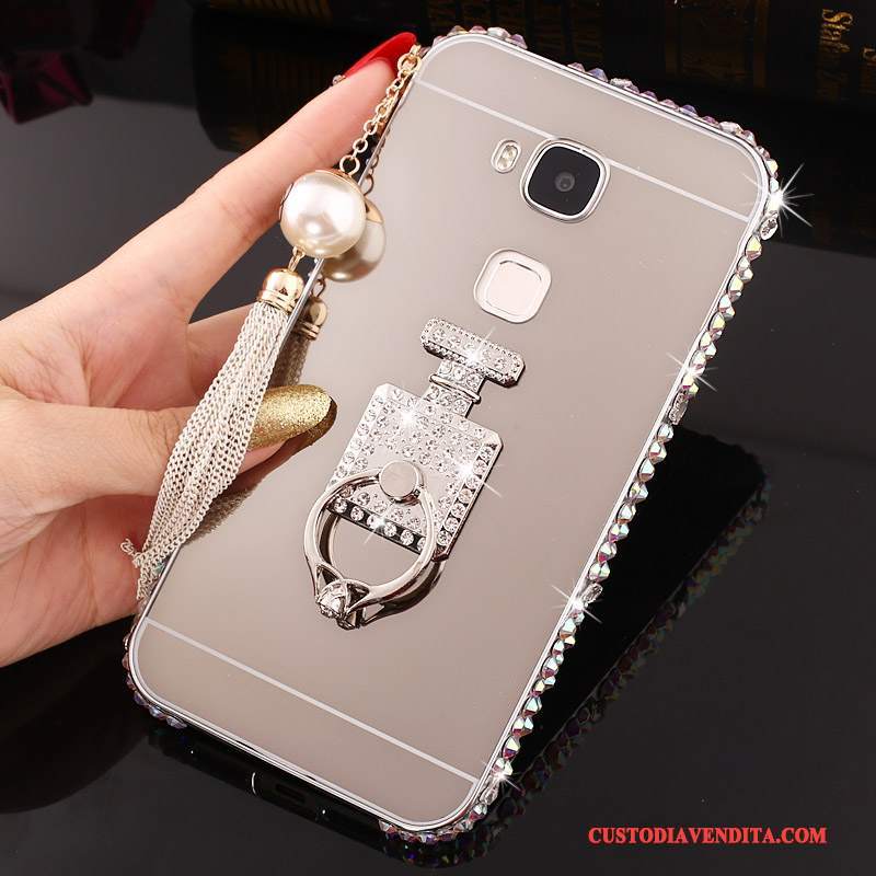 Custodia Huawei G7 Plus Strass Difficile Argento, Cover Huawei G7 Plus Protezione Metallo Telaio