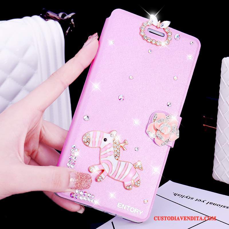 Custodia Huawei G9 Plus Pelle Anti-caduta Rosa, Cover Huawei G9 Plus Folio Telefono Con Strass