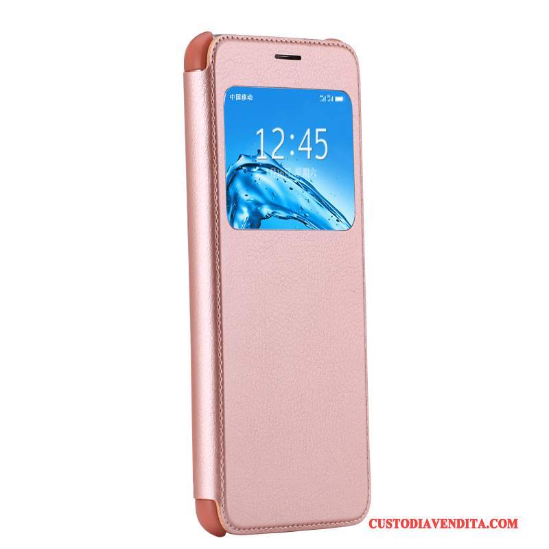 Custodia Huawei G9 Plus Pelle Anti-cadutatelefono, Cover Huawei G9 Plus Folio Drago Oro Rosa