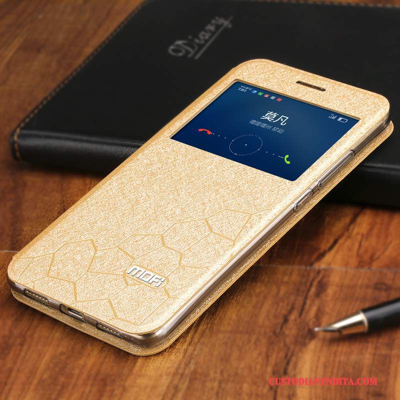 Custodia Huawei G9 Plus Protezione Anti-cadutatelefono, Cover Huawei G9 Plus Folio Oro Finestra Aperta