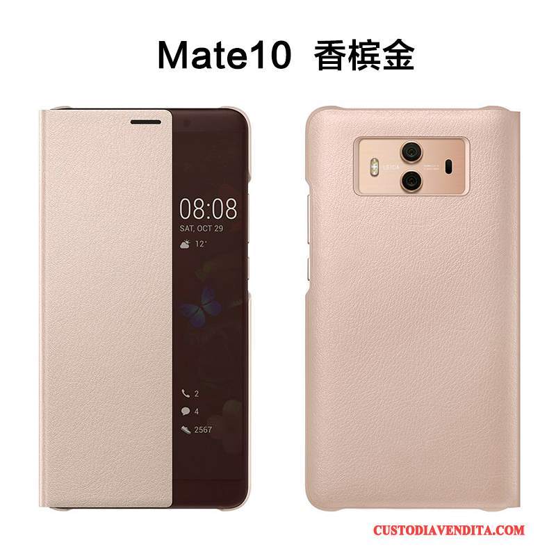 Custodia Huawei Mate 10 Folio Anti-caduta Oro, Cover Huawei Mate 10 Pelle Telefono