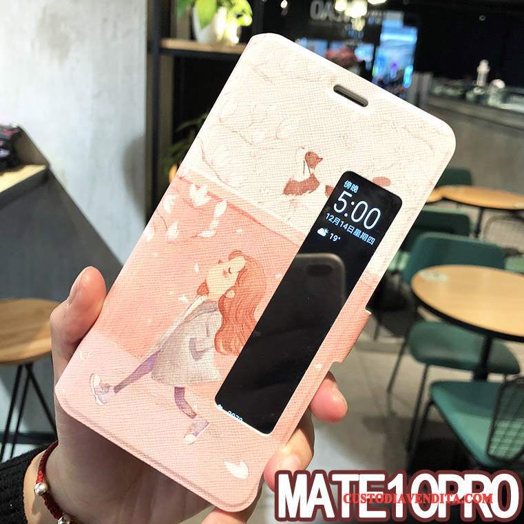 Custodia Huawei Mate 10 Protezione Accessori Dormienza, Cover Huawei Mate 10 Pelle Tendenza Rosa