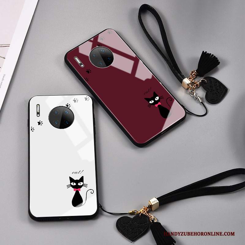 Custodia Huawei Mate 30 Moda Telefono Gattino, Cover Huawei Mate 30 Protezione Morbido Vino Rosso