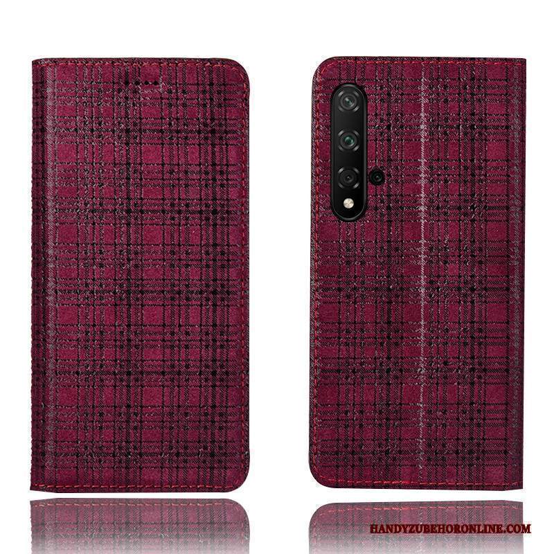 Custodia Huawei Nova 5t Pelle Rosso Velluto, Cover Huawei Nova 5t Protezione Modello A Quadri