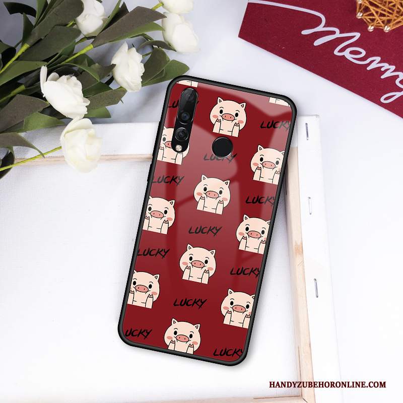 Custodia Huawei P Smart+ 2019 Cartone Animato Net Red Felice, Cover Huawei P Smart+ 2019 Silicone Rosso Tutto Incluso