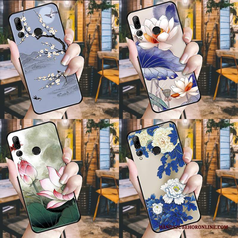 Custodia Huawei P Smart+ 2019 Goffratura Peonia Bianco, Cover Huawei P Smart+ 2019 Protezione Nero Fiori