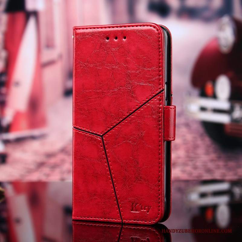 Custodia Huawei P Smart 2019 Pelle Supporto Rosso, Cover Huawei P Smart 2019 Moda Fibbiatelefono