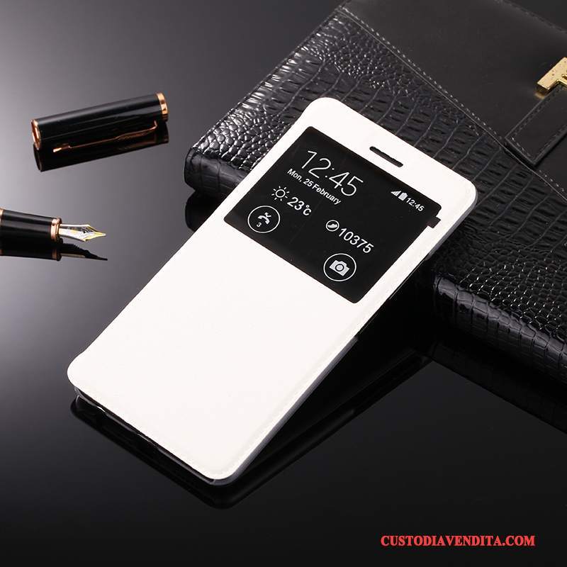 Custodia Huawei P Smart Protezione Biancotelefono, Cover Huawei P Smart Pelle Finestra Aperta Anti-caduta
