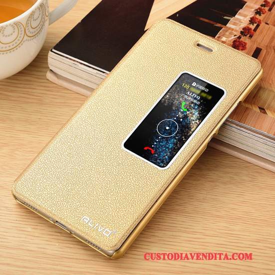 Custodia Huawei P10 Folio Oro Anti-caduta, Cover Huawei P10 Pelle Telefono