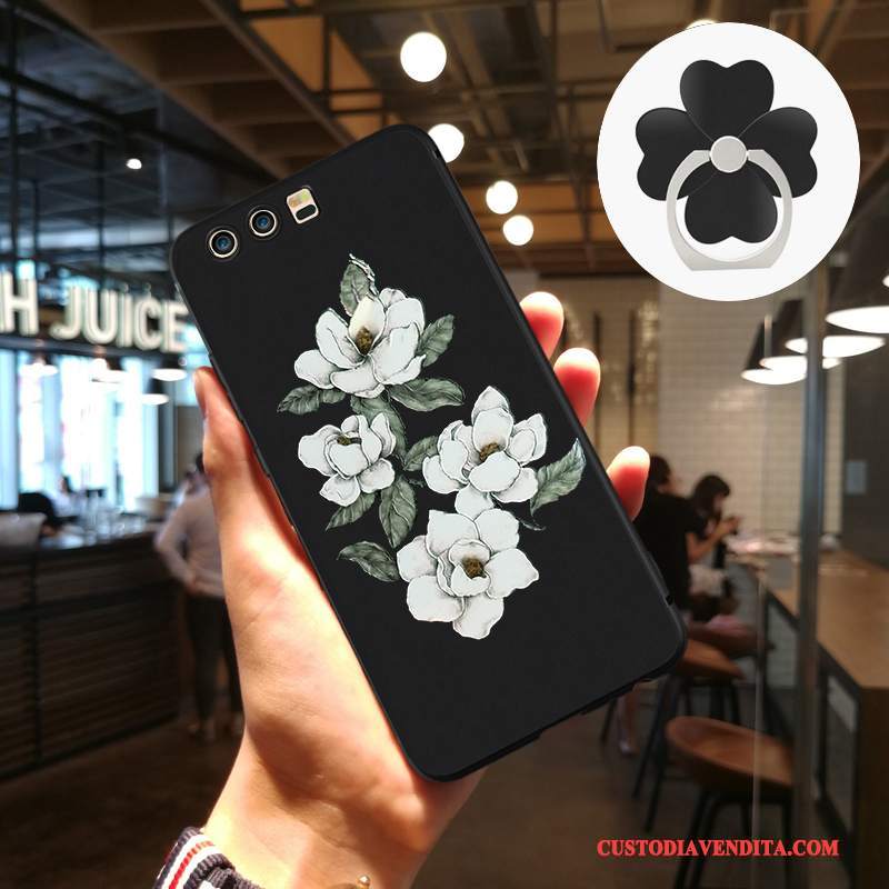 Custodia Huawei P10 Plus Goffratura Tendenza Nero, Cover Huawei P10 Plus Protezione Telefono Anti-caduta