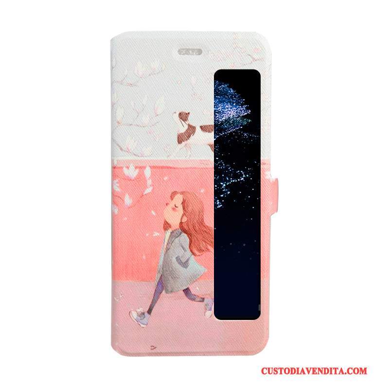 Custodia Huawei P10 Plus Pelle Finestra Aperta Rosa, Cover Huawei P10 Plus Folio Telefono