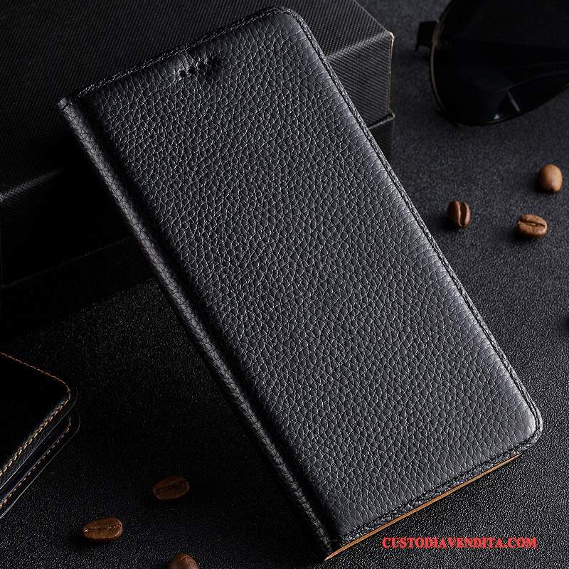 Custodia Huawei P10 Plus Pelle Nero Litchi, Cover Huawei P10 Plus Folio Telefono