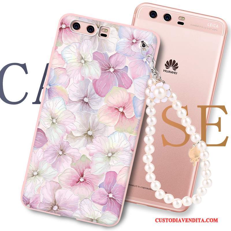 Custodia Huawei P10 Silicone Telefono Rosa, Cover Huawei P10 Colore Ornamenti Appesi Morbido